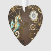 Houten Achtergrond met Mechanische Zeepaard Ornament (voorkant)