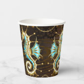 Houten Achtergrond met Mechanische Zeepaard Papieren Bekers (Voorkant)