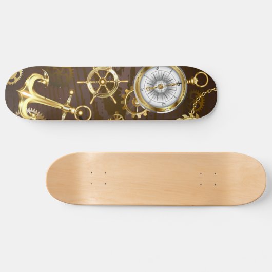 Houten Achtergrond met Mechanische Zeepaard Persoonlijk Skateboard (Horizontaal)