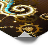 Houten achtergrond met mechanische zeepaard poster (Hoek)