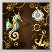 Houten achtergrond met mechanische zeepaard poster (Voorkant)