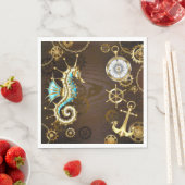 Houten achtergrond met mechanische zeepaard servet (Insitu)