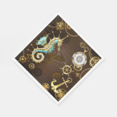 Houten achtergrond met mechanische zeepaard servet (Hoek)