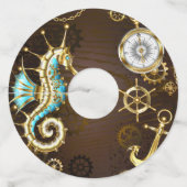 Houten Achtergrond met Mechanische Zeepaard Wijnglaslabel (Achterkant)