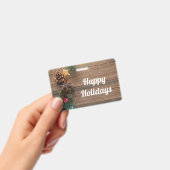 houten achtergrond met pijnbomen badge (Handheld)