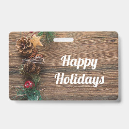 houten achtergrond met pijnbomen badge