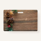 houten achtergrond met pijnbomen badge (Achterkant)