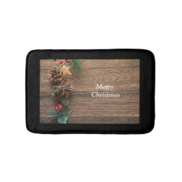 houten achtergrond met pijnbomen badmat