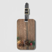 houten achtergrond met pijnbomen bagagelabel (Voorkant (verticaal))