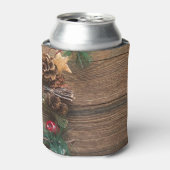 houten achtergrond met pijnbomen blikjeskoeler (Blikje Voorkant)