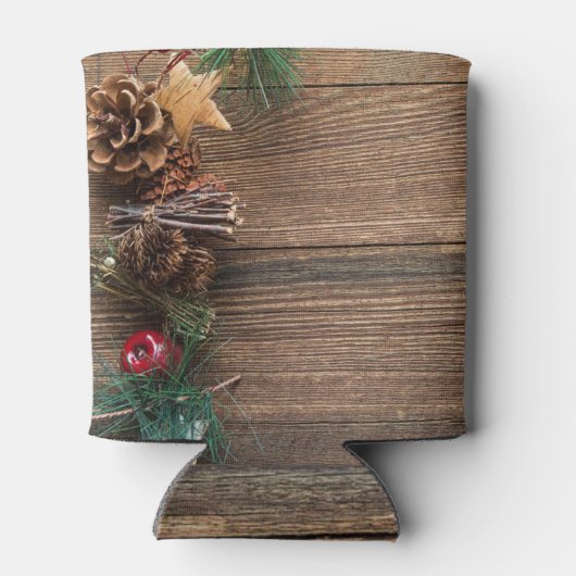 houten achtergrond met pijnbomen blikjeskoeler (Achterkant)