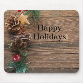 houten achtergrond met pijnbomen muismat