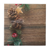 houten achtergrond met pijnbomen tegeltje (Voorkant)