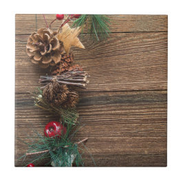 houten achtergrond met pijnbomen tegeltje