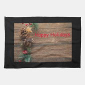 houten achtergrond met pijnbomen theedoek (Horizontaal)