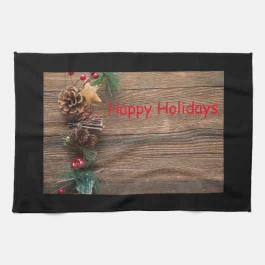 houten achtergrond met pijnbomen theedoek (Horizontaal)