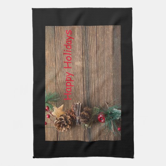 houten achtergrond met pijnbomen theedoek (Verticaal)