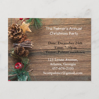 houten achtergrond met pijnbomen uitnodiging briefkaart