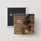 houten achtergrond met pijnbomen vierkante button 5,1 cm (Voorkant /achterkant)