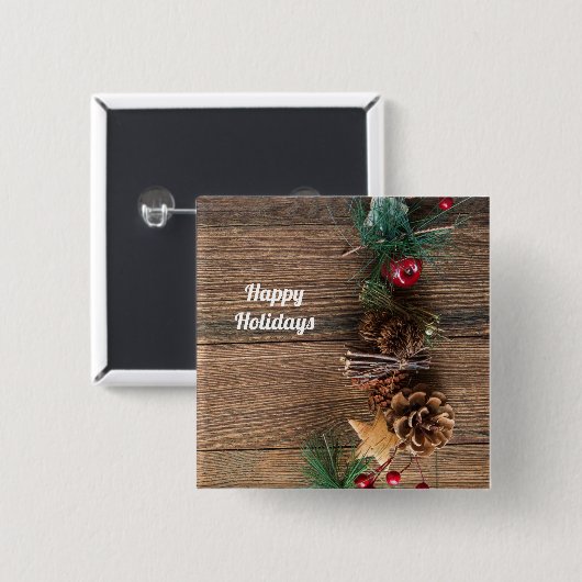 houten achtergrond met pijnbomen vierkante button 5,1 cm (Voorkant /achterkant)