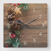 houten achtergrond met pijnbomen vierkante klok (Voorkant)