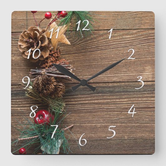 houten achtergrond met pijnbomen vierkante klok (Voorkant)
