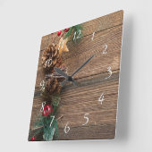 houten achtergrond met pijnbomen vierkante klok (Hoek)