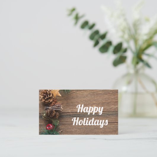 houten achtergrond met pijnbomen visitekaartje (Staand voorkant)