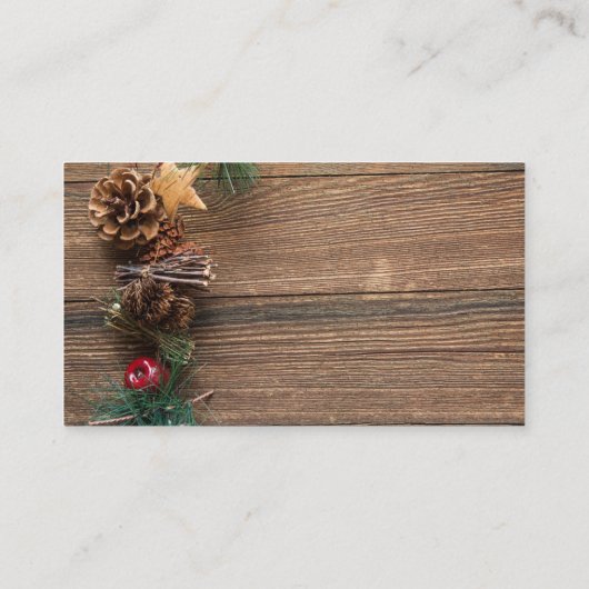 houten achtergrond met pijnbomen visitekaartje (Achterkant)