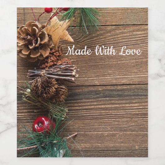 houten achtergrond met pijnbomen wijn etiket (Enkel label)