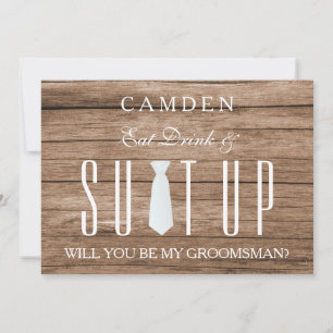 Houten Achtergrond Suitup Wil je mijn bruidsjonker Kaart