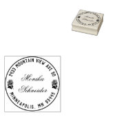 Houten adresstempel met roze rozen rubberstempel (Gestempeld)