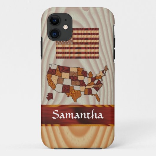 Houten Amerikaanse vlag en kaart Case-Mate iPhone Case (Achterkant)