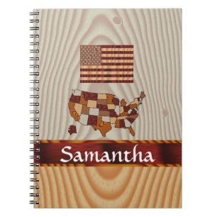 Houten Amerikaanse vlag en kaart Notitieboek