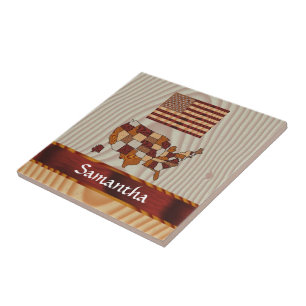 Houten Amerikaanse vlag en kaart Tegeltje