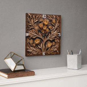 Houten Australische Kangoeroe Paw Flower Carving, Vierkante Klok