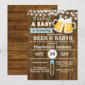 Houten baby shower uitnodiging voor bier- en BabyQ (Voorkant / Achterkant)