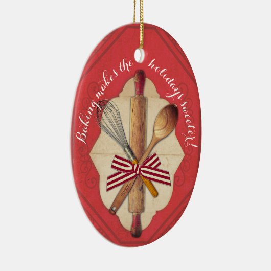 Houten bakkersgereedschap voor kerstakerversiering keramisch ornament (Rechts)