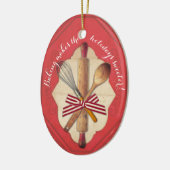Houten bakkersgereedschap voor kerstakerversiering keramisch ornament (Links)