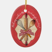 Houten bakkersgereedschap voor kerstakerversiering keramisch ornament (Voorkant)