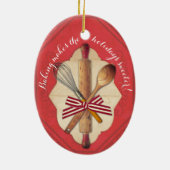 Houten bakkersgereedschap voor kerstakerversiering keramisch ornament (Achterkant)