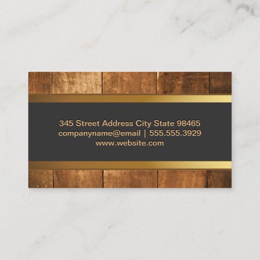 Houten banner met gouden rand visitekaartje (Achterkant)