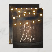 Houten Barrel Carved Heart Lights Save the Date Aankondigingskaart (Voorkant / Achterkant)