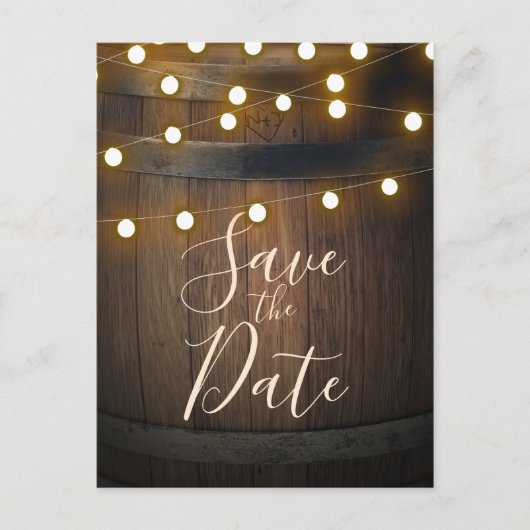 Houten Barrel Carved Heart Lights Save the Date Aankondigingskaart (Voorkant)