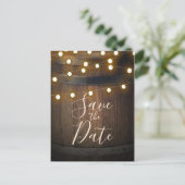 Houten Barrel Carved Heart Lights Save the Date Aankondigingskaart (Staand voorkant)