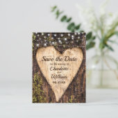 Houten Bast Hart Landelijke Trouwdatum Opslaan Briefkaart (Staand voorkant)