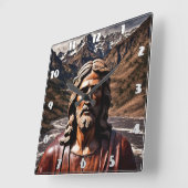 Houten beeld van Jezus in berglandschap Vierkante Klok (Hoek)