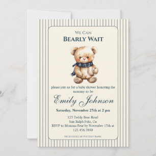 Houten Beer Jongens Baby Shower Uitnodiging