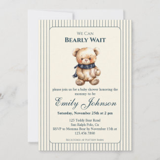 Houten Beer Jongens Baby Shower Uitnodiging