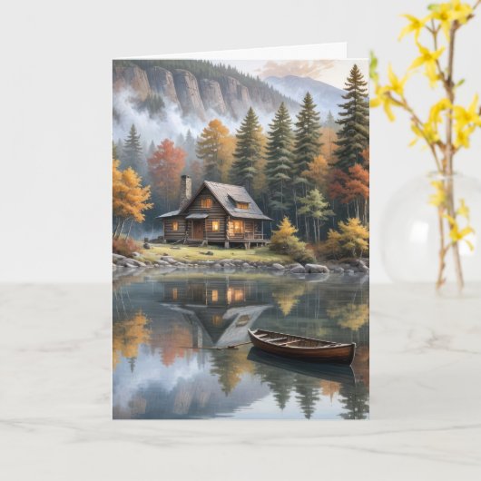 Houten berghuisje met roeiboot kaart (Gele Bloem)